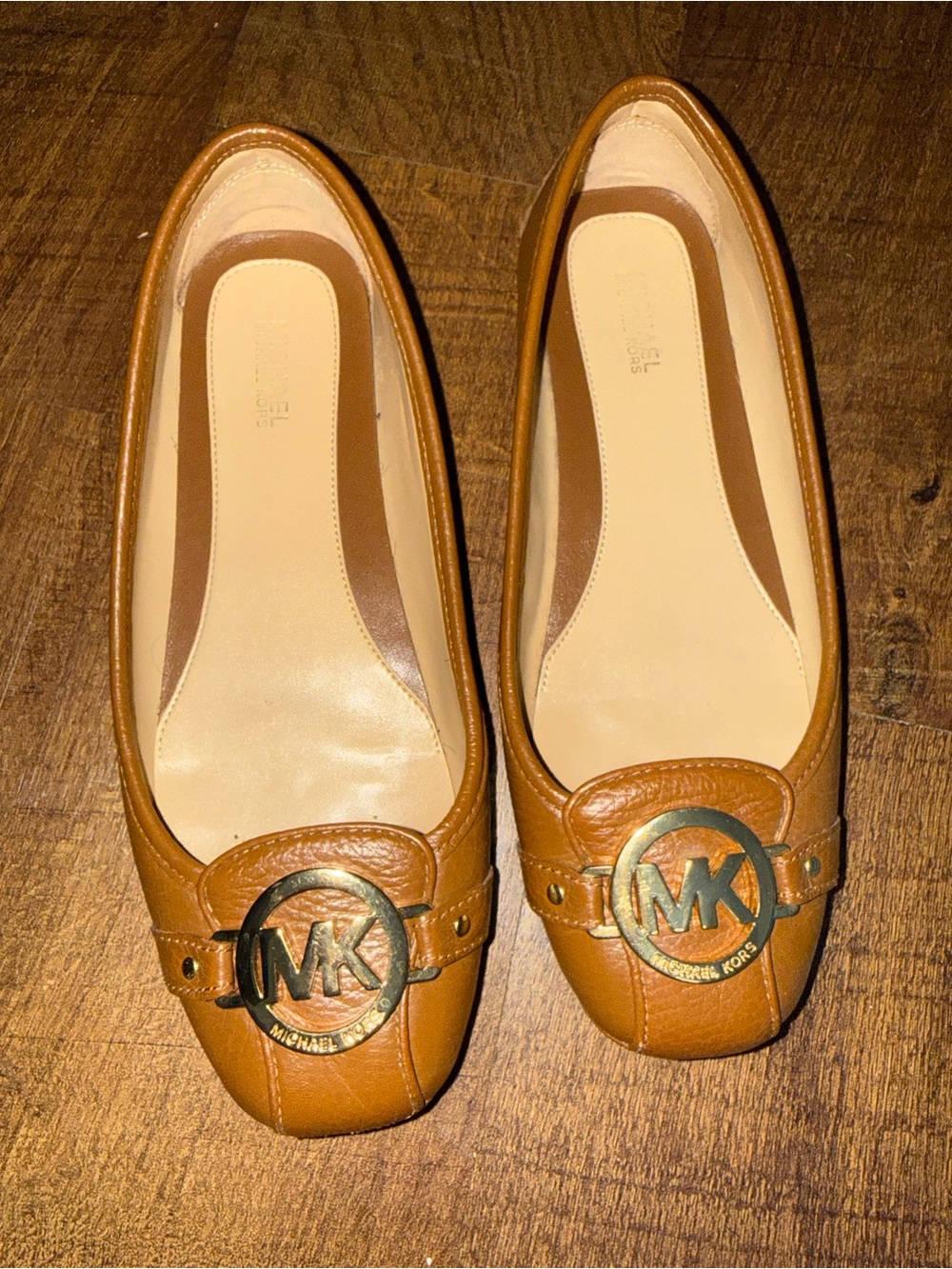 Michael Kors Cognac Leather MK Logo Ballet Flats